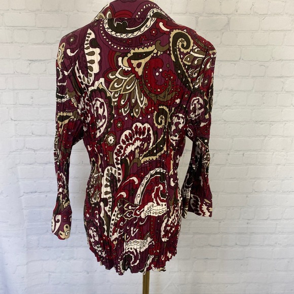 Apt. 9 XL Purple White Paisley Crinkle Collared Button Up Blouse Whimsygoth Boho - Picture 5 of 10